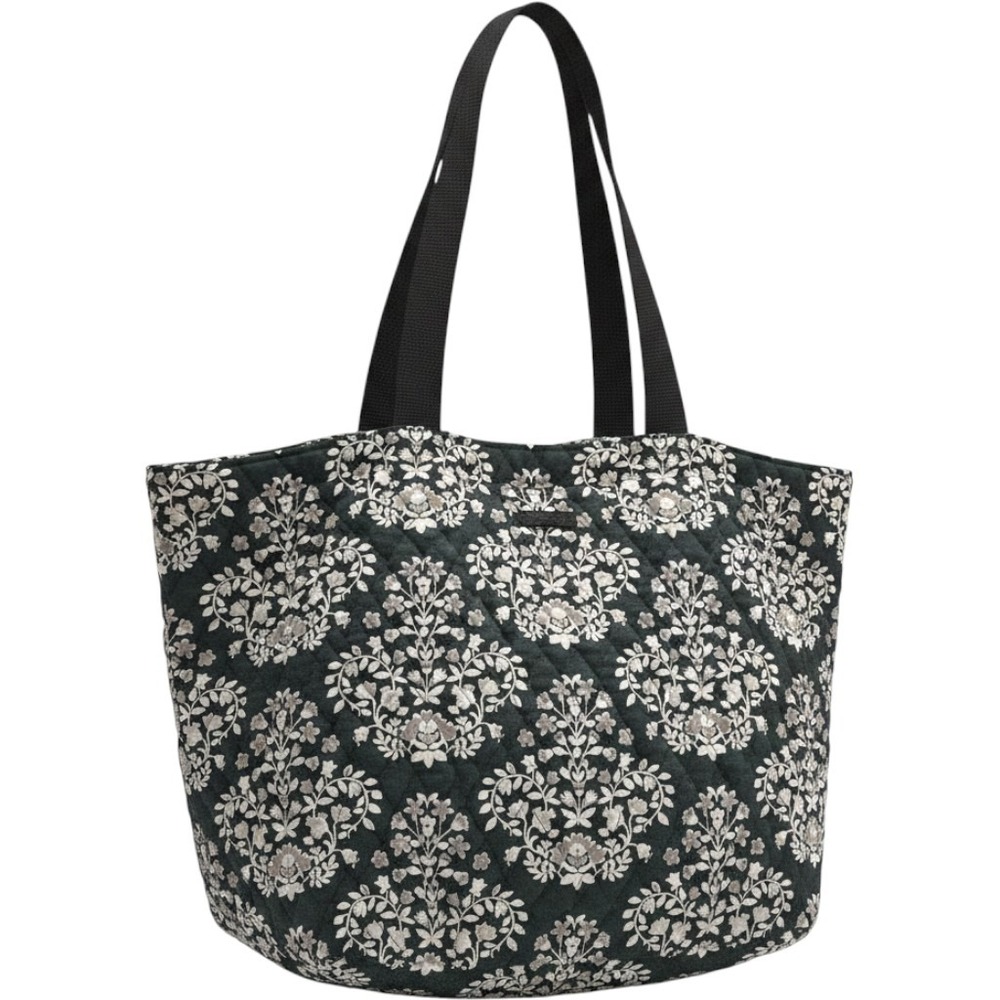 Vera Bradley Quilted Cotton Tote Bag Charcoal Medallion Floral Grey Black 24500-